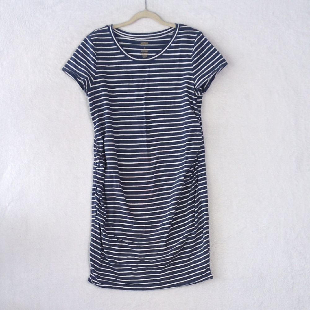 Sonoma Maternity Women's Blue & White‎ Striped T Shirt Dress Size L